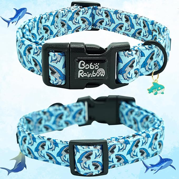 Dog Collar-Cute Shark Adjustable Pet Collars Soft Comfortable Puppy Collar Blue Cotton Dog Collars Durable Necklace Gift for X-Small Dogs