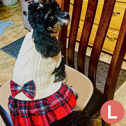 KYEESE Dog Sweater Stretchy Cat Sweaters Knitwear Dog Sweaters for Small Dogs Girl Soft Turtleneck Pet Sweater Dress Warm Pullover Pet Coats Thick Dogs Clothes with Bowtie for Cold Weather Winter