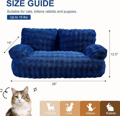 Yaning Cat Couch Bed, Cute Soft Pet Sofa for Indoor Cats Kittens Puppies with Removable Washable Cover, 26"x15", Navy Blue