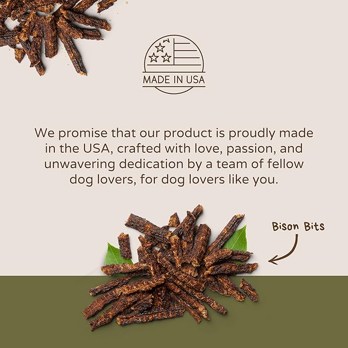 Bison Bits: Pure Bison Dog Treats - All Natural, Vet Approved, Limited Ingredient, Grain Free, Healthy & Nutritious Dog Treats (8oz)