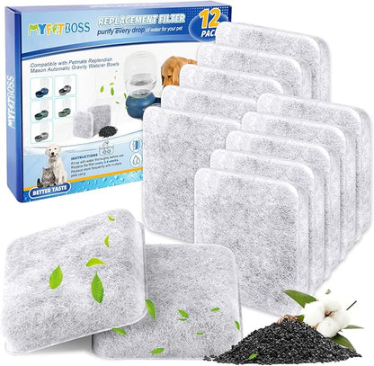 MyfatBOSS Dog Water Bowl Filter Replacement Compatible with Petmate Replendish Mason Gravity Water Bowl for Dogs, Automatic Dispenser Filter, Cat Water Filter for Pet Gravity Waterer Bowls-12pack