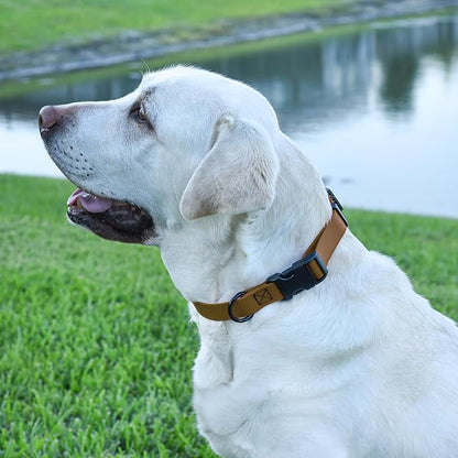 Dogline Biothane Waterproof Dog Collar with Quick Release Buckle Strong Coated Nylon Webbing with Odor- Proof for Easy Care Easy to Clean Fits Small Medium Large Dogs, Coyote Brown 5/8" W 10-14" L