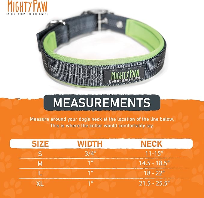 Mighty Paw Ultra Soft Dog Collar - All-Metal Adjustable Buckle for Large and Small Dogs - Super Soft Neoprene Padding for Ultimate Comfort - Heavy-Duty Hardware for Long Lasting Durability
