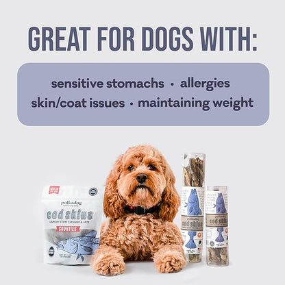 Polkadog Cod Skins for Dogs (4.7oz Regular) - Single Ingredient, Wild-Caught Fish Skin Dog Treats for All Breeds – High in Lean Protein & Omega-3. Hypoallergenic, Grain Free. Handcrafted & Made in USA