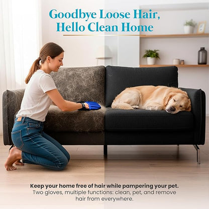 LVGSUN 3-in-1-Pet Hair Remover Gloves for Cats & Dogs, Grooming & Deshedding Mitt Set – 2 Gloves + Extra Pad, Reusable Fur Removal Tool for Shedding, Sofa, Clothes, Carpet & Car Interior