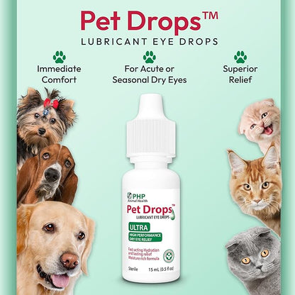 Pet Drops Ultra Lubricant Eye Drops for Dogs and Cats, Moisture Rich Formula, Fast Acting Hydration, Dogs Eye Drop for Dry Eyes, Artificial Tears for Extra Dry Eye, Twin Pack, 15-mL Each (30 ml) U.S.A