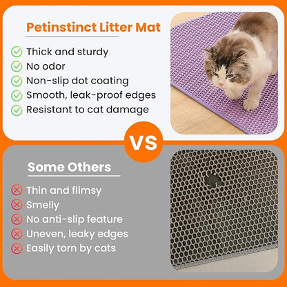 Petinstinct Cat Litter Mat, 24x18 Inches Large Double Layer Honeycomb Cat Litter Trapping Mat, Non Slip Waterproof Urine Proof Cat Litter Box Mat for Floor, Kitty Litter Rug, Cat Supplies, Purple