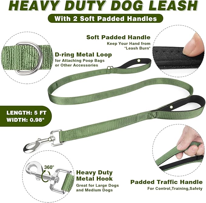 Service Dog in Training Vest and Leash Set with 10 Patches,Heavy Duty Tactical Dog Harness with Metal Buckles for Medium Sized Dogs,No Pull Easy Walking for Training Working Hiking,Green M