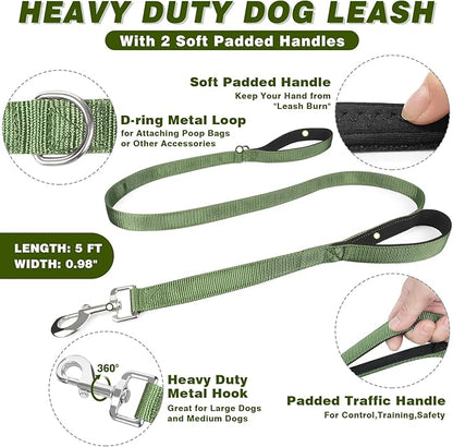 Service Dog in Training Vest and Leash Set with 10 Patches,Heavy Duty Tactical Dog Harness with Metal Buckles for Medium Sized Dogs,No Pull Easy Walking for Training Working Hiking,Green M