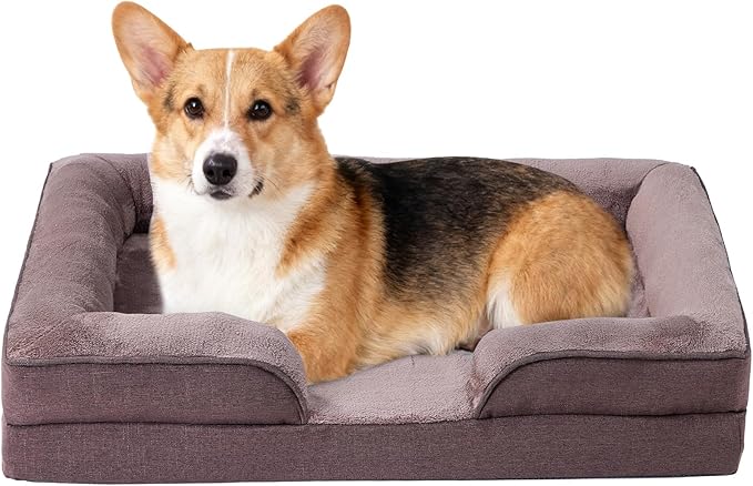 Makigued Orthopedic Dog Bed for Medium Dogs Egg Crate Foam Pet Sofa with Waterproof Liner, Removable Washable Cover, Nonslip Bottom, Cozy Couch for Medium Dogs and Cats, 28.0X22.8X6.7, Dark Brown
