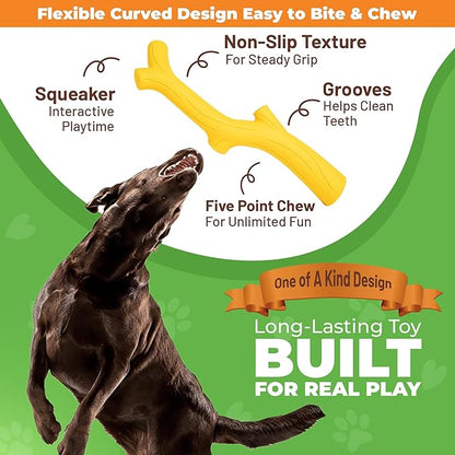 Durable Dog Toy for Power Chewers - 100% Natural Rubber Squeaky Toy for Large & Medium Breeds - Yellow Chicken Flavored Dental Chew for Fetch & Tug of War - Non-Toxic & Safety Tested