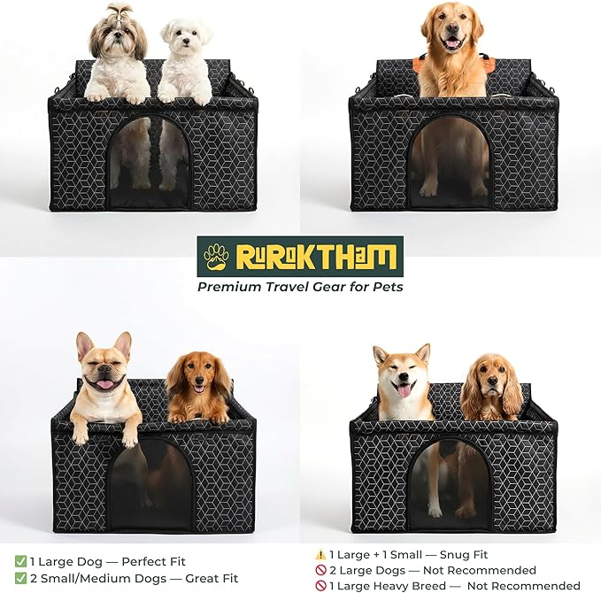 Dog Car Seat for Large Medium Dogs | Waterproof Half Hammock Back Seat Extender for Dogs with Hard Bottom | Alloy Twist-Lock Rods | 3 Mesh Windows | Removable Fleece Mat | Cars, SUVs, Trucks