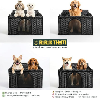 Dog Car Seat for Large Medium Dogs | Waterproof Half Hammock Back Seat Extender for Dogs with Hard Bottom | Alloy Twist-Lock Rods | 3 Mesh Windows | Removable Fleece Mat | Cars, SUVs, Trucks