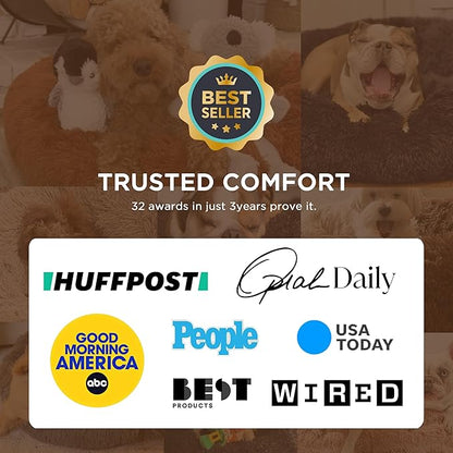 Bedsure Calming Dog Bed for Extra Large Dogs - Donut Washable Large Pet Bed, 45 inches Anti-Slip Round Fluffy Plush Faux Fur Dog Bed, Fits up to 120 lbs Pets, Frost Grey