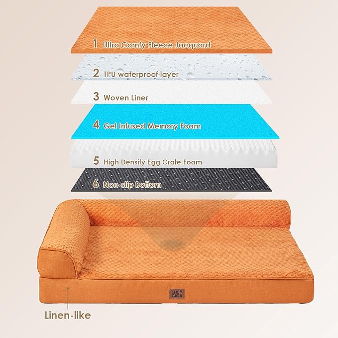 EHEYCIGA Orthopedic Dog Bed Medium Size Dogs, Memory Foam Dog Bed with Washable Removable Cover, Waterproof Pet Sofa Couch for Crate with Nonskid Bottom, 30x20x6, Pumpkin