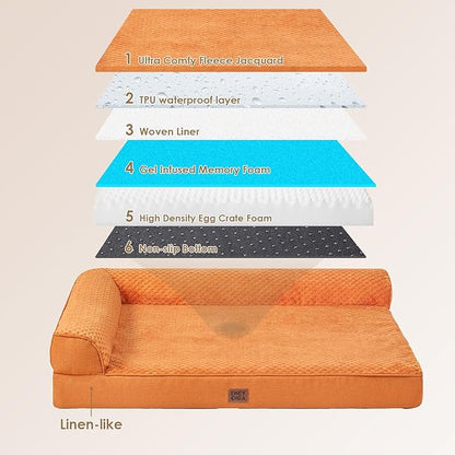 EHEYCIGA Orthopedic Dog Bed Medium Size Dogs, Memory Foam Dog Bed with Washable Removable Cover, Waterproof Pet Sofa Couch for Crate with Nonskid Bottom, 30x20x6, Pumpkin
