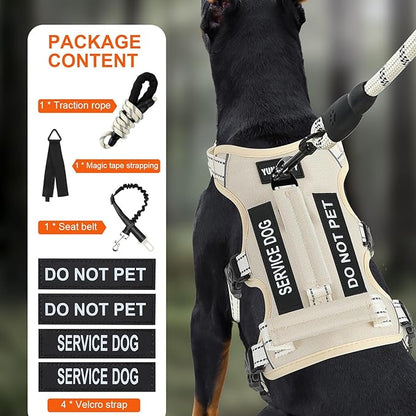 Escape Proof Dog Harness for Large Medium Sized Dogs Six Point Adjustable, Service Dog Vest Harness and Leash Set, No Pull Dogs Harnesses with Handle, XL Dog Harnesses for Walking(Beige, L)