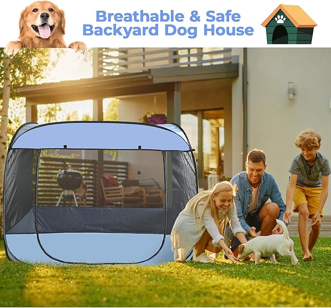 EighteenTek® XLarge Popup Portable Dog Houses 5.3'x4'H Assembly-Free Gazebo-Style Dog Cot Cat Playpen Screen Pet Tent Sun Shade Shelter Dog Bed with Canopy for Outdoor, Anti-Bugs with Leakproof Bottom