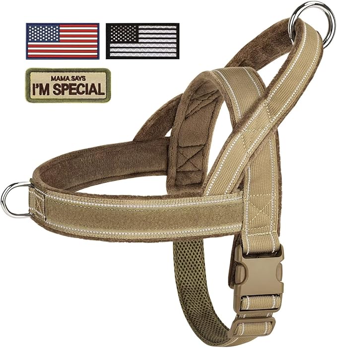Forestpaw No Pull Dog Harness with Large Handle,Slip on Reflective Vest with Quick Release Buckle,Comfortable Flannel Lining for Medium Large Dogs Walking Training (Includes 3 Patches),Brown M