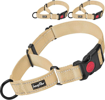 haapaw 2 Packs Martingale Dog Collar with Quick Release Buckle Reflective Dog Training Collars for Small Medium Large Dogs (S Neck 12"-13", Beige, 1+1 Packs)