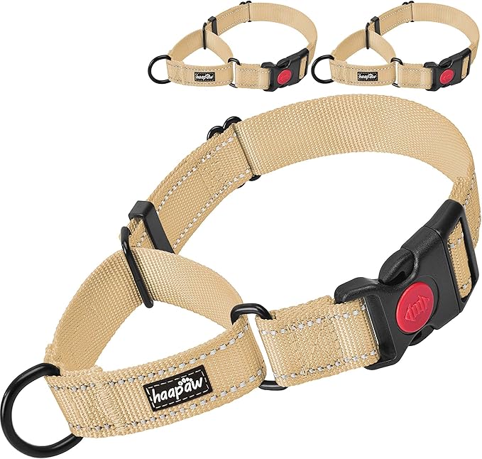 haapaw 2 Packs Martingale Dog Collar with Quick Release Buckle Reflective Dog Training Collars for Small Medium Large Dogs (Collar+Collar, M Neck 14"-16.5", Beige, 1+1 Packs)