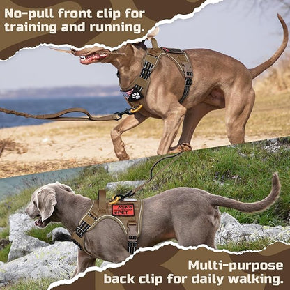 rabbitgoo Tactical Dog Harness Medium Sized Dog, No Pull Military Service Vest with Handle & Molle, Easy Control for Training Walking, Adjustable Reflective Straps, Brown, M