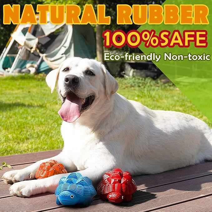 Indestructible All-Rubber Squeaky Dog Toy for Aggressive Chewers, Tough Durable Chew Toy for Medium & Large Breeds, Safe One-Piece Turtle Design, Teeth Cleaning & Boredom Relief