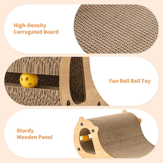 ZOMISIA 2 in 1 Cat Scratcher Bed for Indoor Cats, Large Cardboard Scratching Pad with Bell Ball Toy for Kitty As Scratch Lounge Couch with Double-Sided Usability