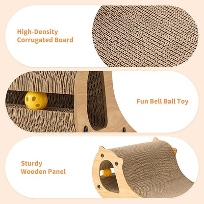 ZOMISIA 2 in 1 Cat Scratcher Bed for Indoor Cats, Large Cardboard Scratching Pad with Bell Ball Toy for Kitty As Scratch Lounge Couch with Double-Sided Usability