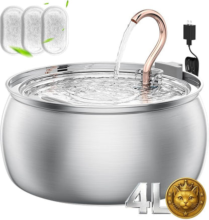 135oz/4.0L Cat Water Fountain with Copper Swan Spout, Ultra Quiet Automatic Pet Drinking Fountain for Cats & Dogs, Includes 3 Replacement Filters