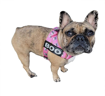 BULLHUG Adjustable Dog Harness– No Pull, No Choke – for English Bulldogs, French Bulldogs, Pugs & Broad-Chested Breeds – Easy, Safe Walks (Pink Skull, Medium)