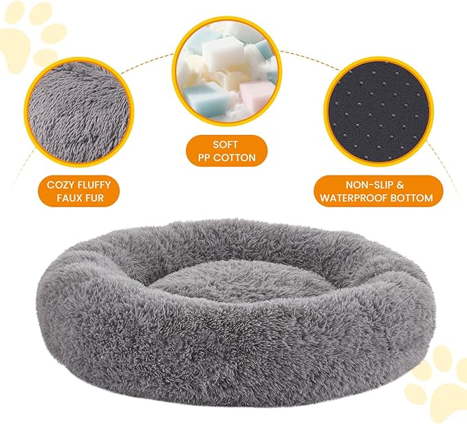 URGVANZ PET Calming Dog Bed Anti-Anxiety Donut Dog Beds for Small Medium Large Dogs,Washable Plush Fluffy Indoor Cat Kitten Round Cuddler Cushion 45"
