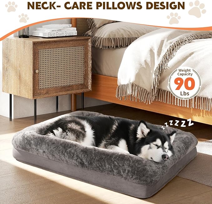 Orthopedic Dog Bed for Medium and Large Dogs Pet Bed with Sides Waterproof Dog Couch with Washable Removable Cover and Egg Crate Foam Pet Sleeping Mat with Anti-Slip Bottom
