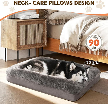 Orthopedic Dog Bed for Medium and Large Dogs Pet Bed with Sides Waterproof Dog Couch with Washable Removable Cover and Egg Crate Foam Pet Sleeping Mat with Anti-Slip Bottom