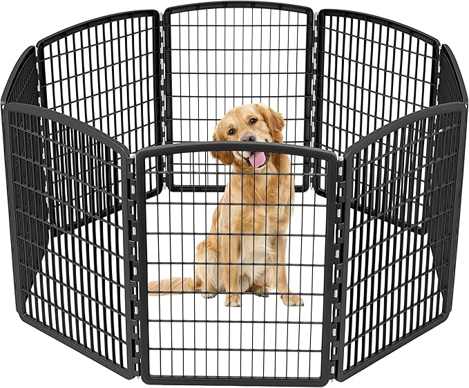 IRIS USA 34" 8-Panel Pet Dog Puppy Playpen, Indoor/Outdoor Dog Pen, 63 x 63 x 34, Foldable, Customizable, Black