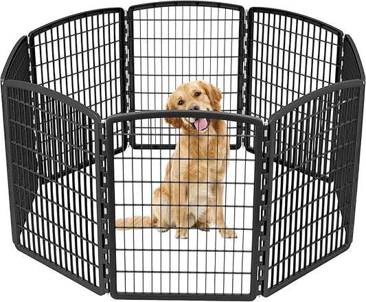 IRIS USA 34" 8-Panel Pet Dog Puppy Playpen, Indoor/Outdoor Dog Pen, 63 x 63 x 34, Foldable, Customizable, Black