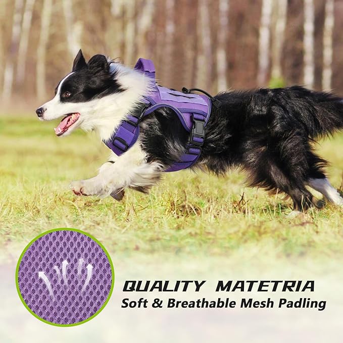 WINGOIN Purple Tactical Dog Harness for Medium Dogs, Heavy Duty No Pull Dog Harness with Handle, Adjustable Reflective Military K9 Pet Vest for Pitbull, Female, Male, Walking, Training, Hunting (M)
