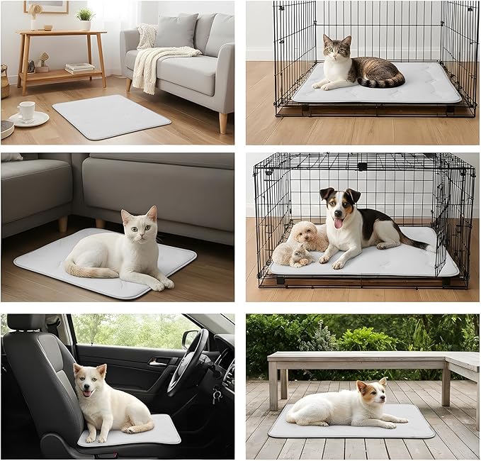 DORMORA Cooling Pet Mat – 31x28.5 Dog or Cat Cool & Comfy, Soft Breathable Self-Cooling Pad, Pet-Safe, Durable, Perfect for Hot Weather, Naps, Crates, Cars, Couch, Washable, Take Anywhere, Gray