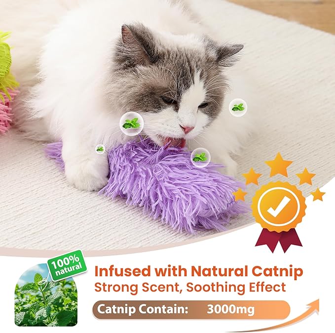 Petinstinct 3 Pack Cat Pillow Toys with Catnip, Soft Plush Crinkle Cat Kicker Toys, Interactive Indoor Kitten Chew Toys for Kitty Exercise, Catnip Toys, Promotes Self Play for All Breeds