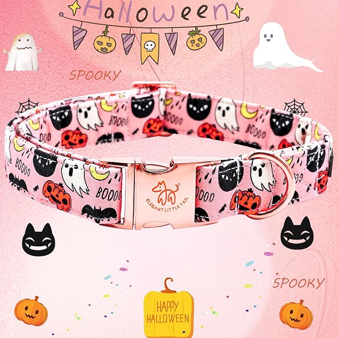 Elegant little tail Halloween Dog Collar, Autumn Pet Collar Durable Pink Dog Collars Male or Female Holiday Pet Gift Adjustable Dog Collar for Medium Dogs
