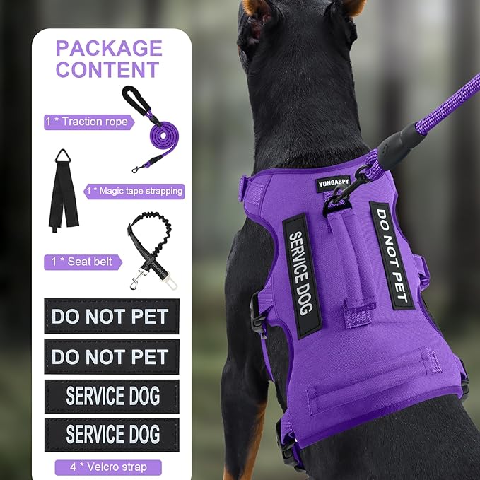 Escape Proof Dog Harness for Large Medium Sized Dogs Six Point Adjustable, Service Dog Vest Harness and Leash Set, No Pull Dogs Harnesses with Handle, Medium Dog Harnesses for Walking(Purple, M)