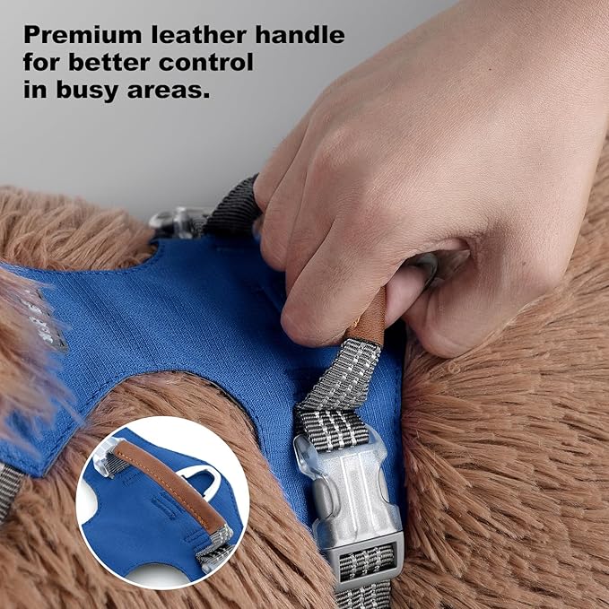 ApakBak No Pull Dog Harness – Adjustable Reflective Nylon Vest for Small Medium Large Dogs, Escape Proof Training Harness with Leather Control Handle, Lightweight Aluminum Hardware (Royal Blue, L)