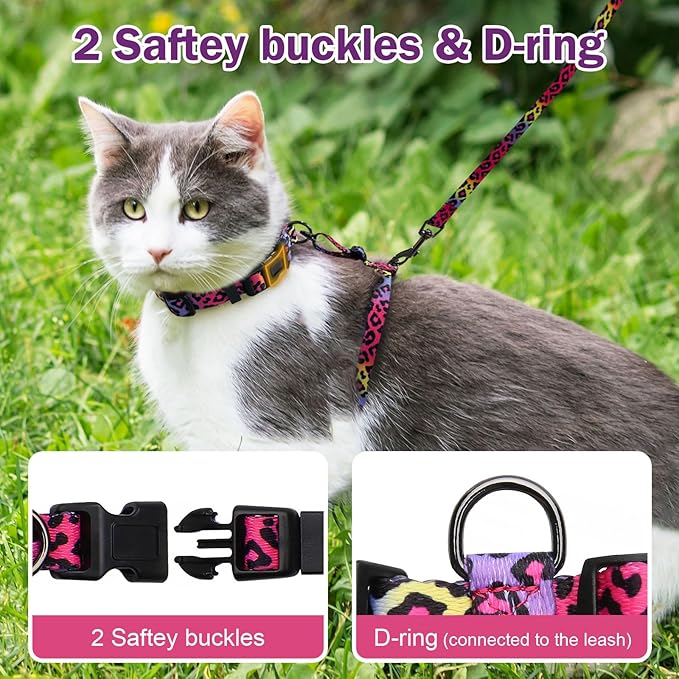 Hikiko Cat Harness and Leash Set Escape Proof Adjustable Walking Travel Soft Kitten Harness for Small Medium Large Cats (Gradient Leopard, S)