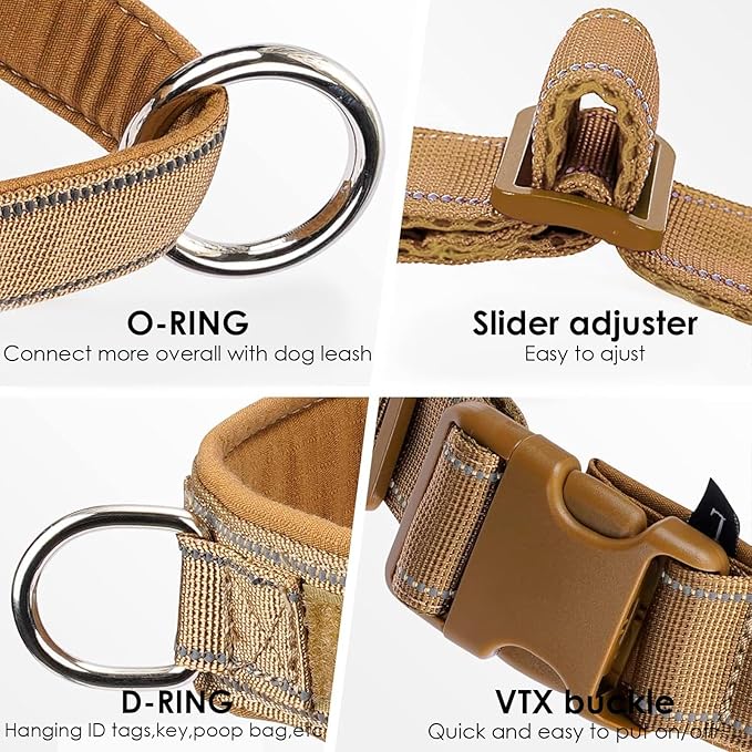 No Pull Dog Harness for Medium Large Dogs, Reflective Escape Proof Adjustable No Pulling Harnesses Brown L