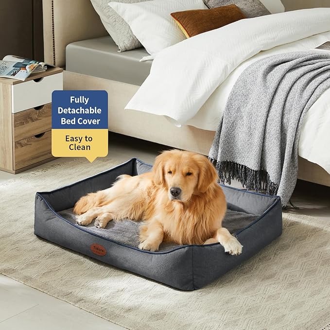 Tidore Orthopedic Dog Beds for Medium Dogs, Durable Egg Crate Foam Sofa Dog Bed wit Washable Removable Cover,Waterproof Lining,Pet Bed for Large Dogs (Dark Grey, 39.4" L x 31.5" W x 7.4" Th)