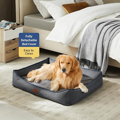 Tidore Orthopedic Dog Beds for Medium Dogs, Durable Egg Crate Foam Sofa Dog Bed wit Washable Removable Cover,Waterproof Lining,Pet Bed for Large Dogs (Dark Grey, 39.4" L x 31.5" W x 7.4" Th)