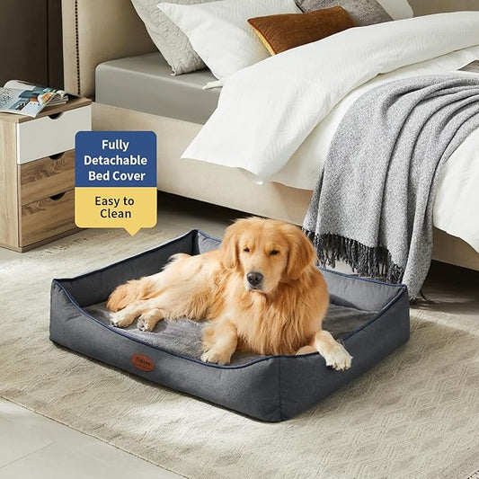 Tidore Orthopedic Dog Beds for Medium Dogs, Durable Egg Crate Foam Sofa Dog Bed wit Washable Removable Cover,Waterproof Lining,Pet Bed for Large Dogs (Dark Grey, 39.4" L x 31.5" W x 7.4" Th)