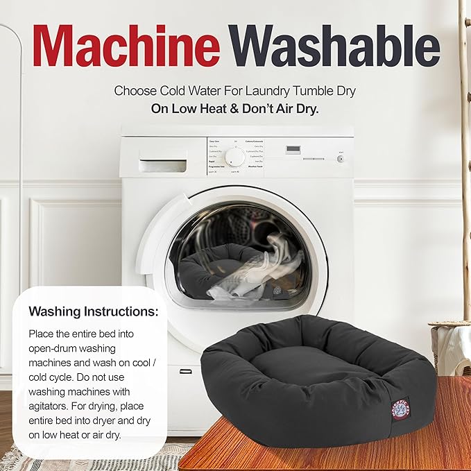 Majestic Pet 24 Inch Bagel Calming Dog Bed Washable – Cozy Soft Round Dog Bed with Spine Support for Dogs to Rest Their Head - Fluffy Donut Puppy Mat 24x19x7 (Inch) Small - Gray