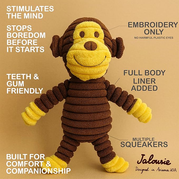 Jalousie Plush Toys Assortment Value Bundle Puppy Pet Mutt Squeak Toy for Medium Large Dogs (5 Pack Corduroy)