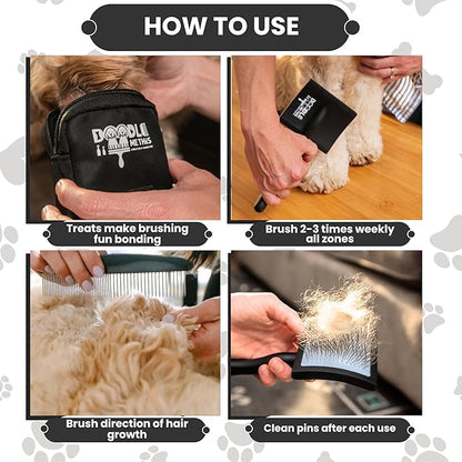 DOODLE ME THIS KINGSTON AND HAMILTON Slicker Brush for Dogs Kit Includes Comb Treat Pouch Bag and Guide Turns Stressful Grooming into bonding While Gently detangles matted Curly Wavy Coats.